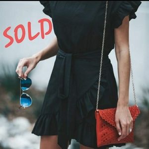 ETOPHE STUDIO Black Faux Wrap Ruffle Cotton Dress